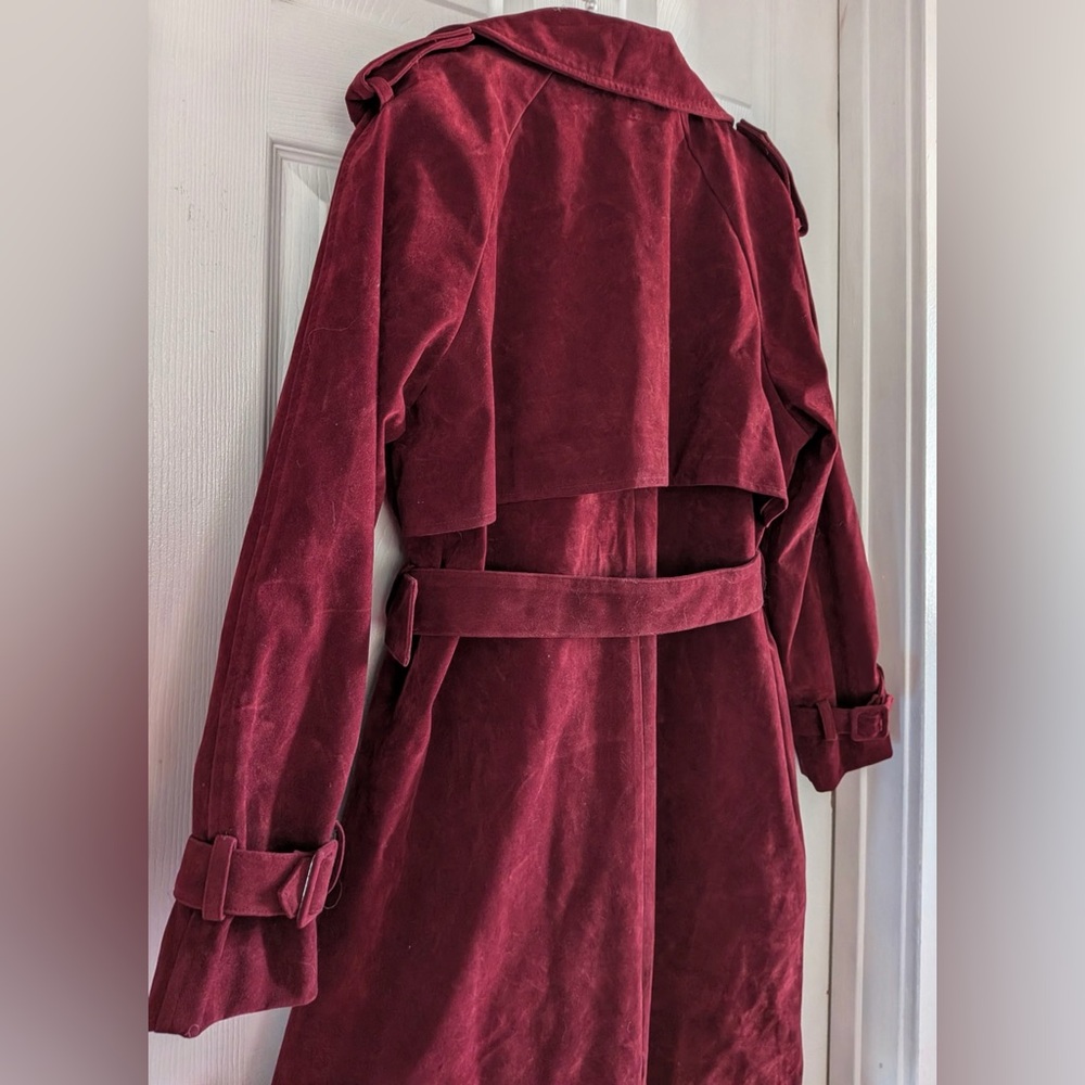 Commense Belted Double-Breasted Suede Effect Long Trench Coat - Picture 7 of 16